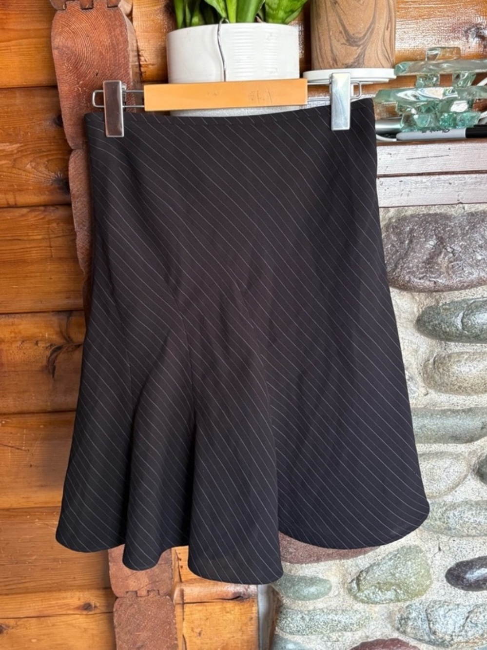 Mastina Black Pinstripe Flared Skirt Career Office Quiet Luxury